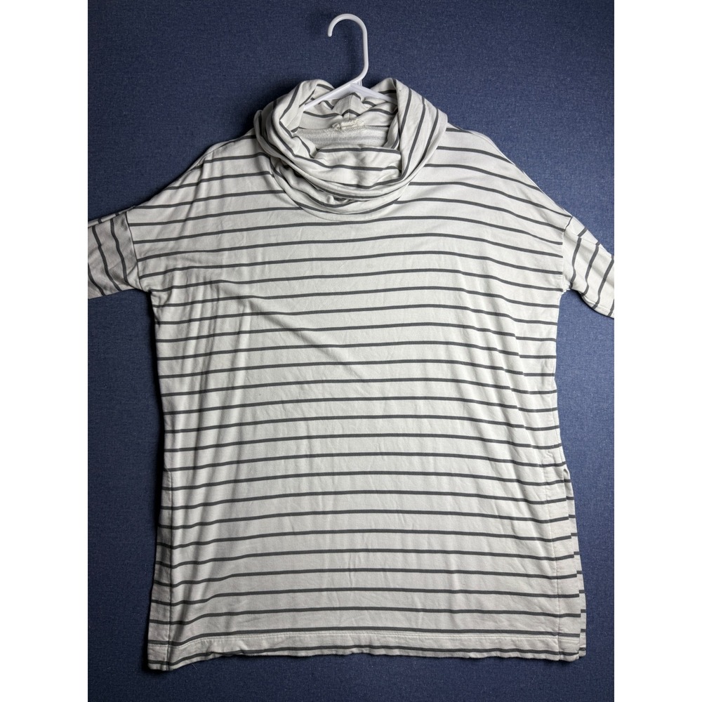 Loft Outlet Lounge Womens Cowl Neck Striped Pullover‎ Top White Gray Medium